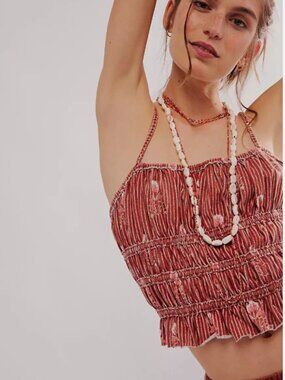 Free People We The Free Floral Ruched Bodice Ruffle Hem Tank Top Size S